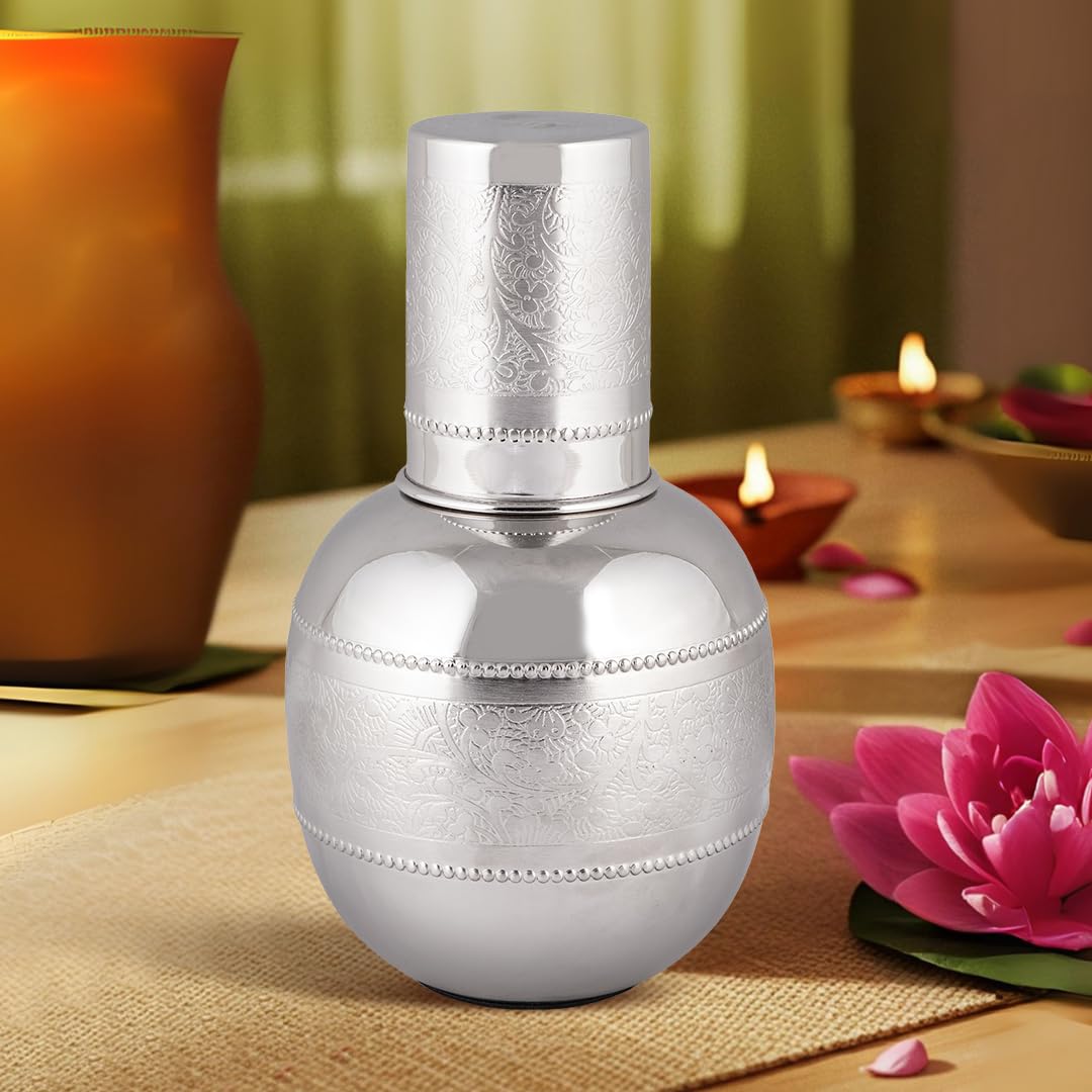 Vip luxe Surahi Silver Copper Water Jug – 1.5L | Handcrafted Heavy-Gauge Pure Copper Ayurvedic Pitcher | Wellness Drinkware