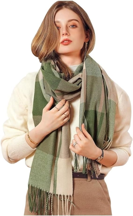 Alexvyan Winter Green Multicolor Long Warm Stoles Shawls Long Big Checked Scarves Woolen Women Casual Scarf Soft Wrap for Casual Formal Occassions- 200CM*70CM