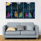 VIBECRAFTS Five Pieces Wall Painting of Golden Birds Flying over The Dark Forest For Home|Office|Living Room|Gift (PTVC5Pcs4_8717)