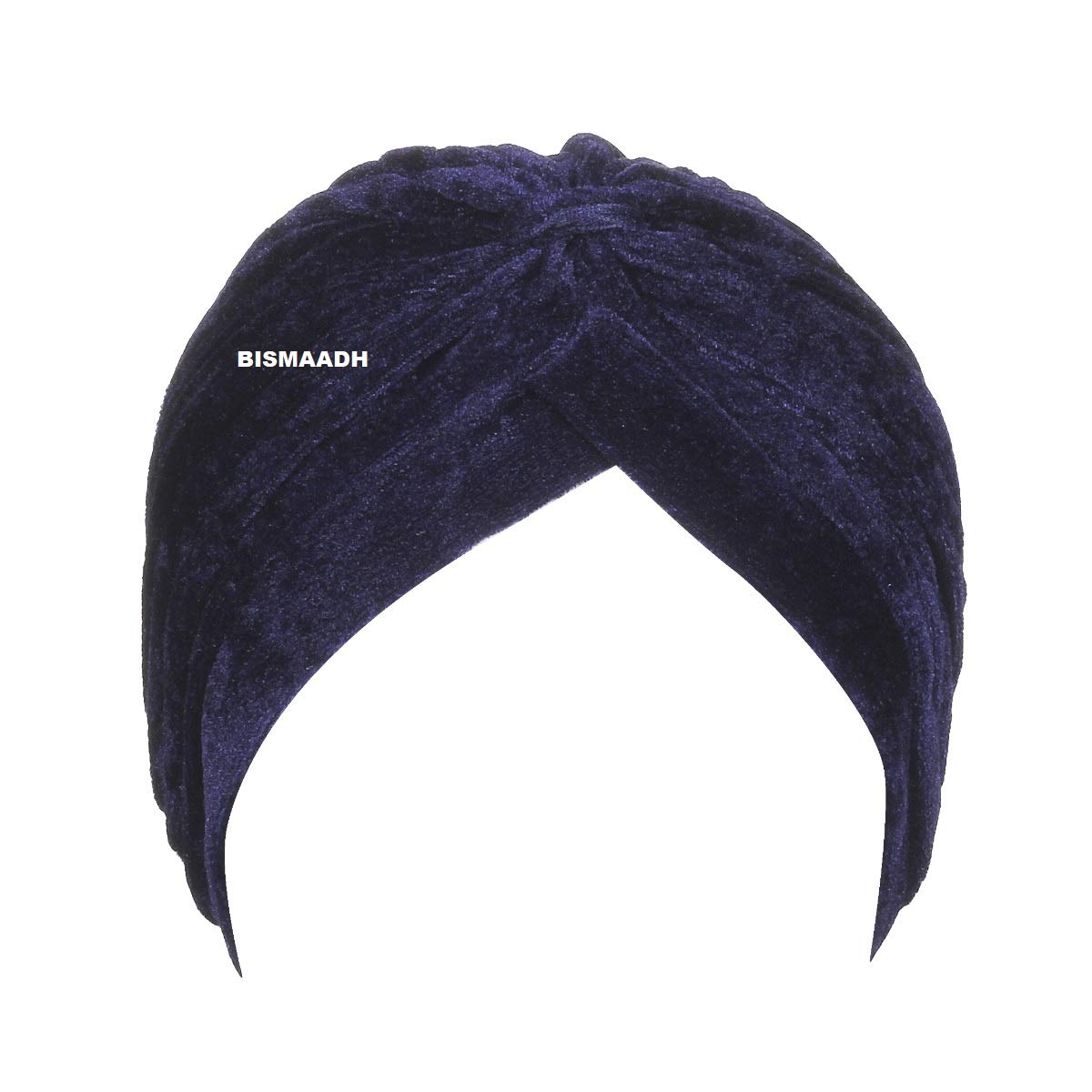 BISMAADH Velvet Soft Pleated Pre Tied Knot Readymade Turban/Pagri Head Wraps for Men & Women Blue