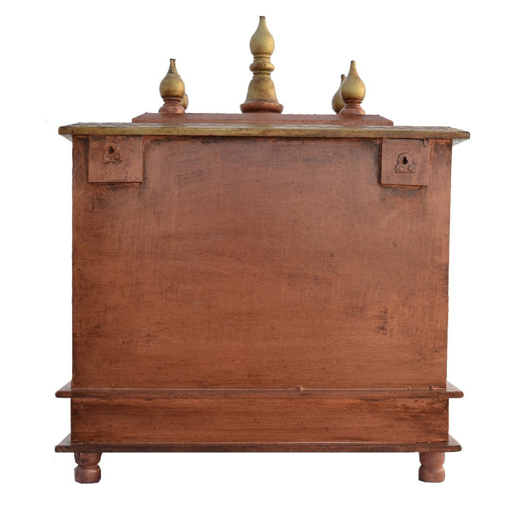Jodhpur Handicrafts Wood Home Temple (Outer Size : 20x12x24 inc, Inner Size :18x9.5x13 inch, Copper & Gold)