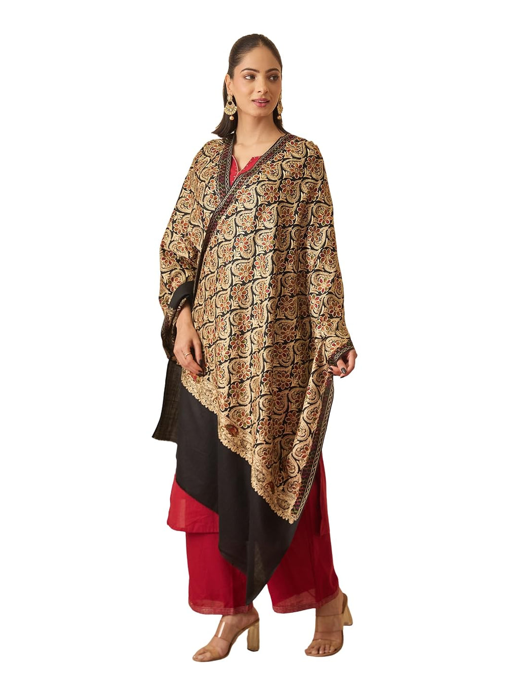 Pashmoda Women Kashish Fine Wool Nalki Embroidered Stole (Size : 28x80in, 71X203cm) EMST01