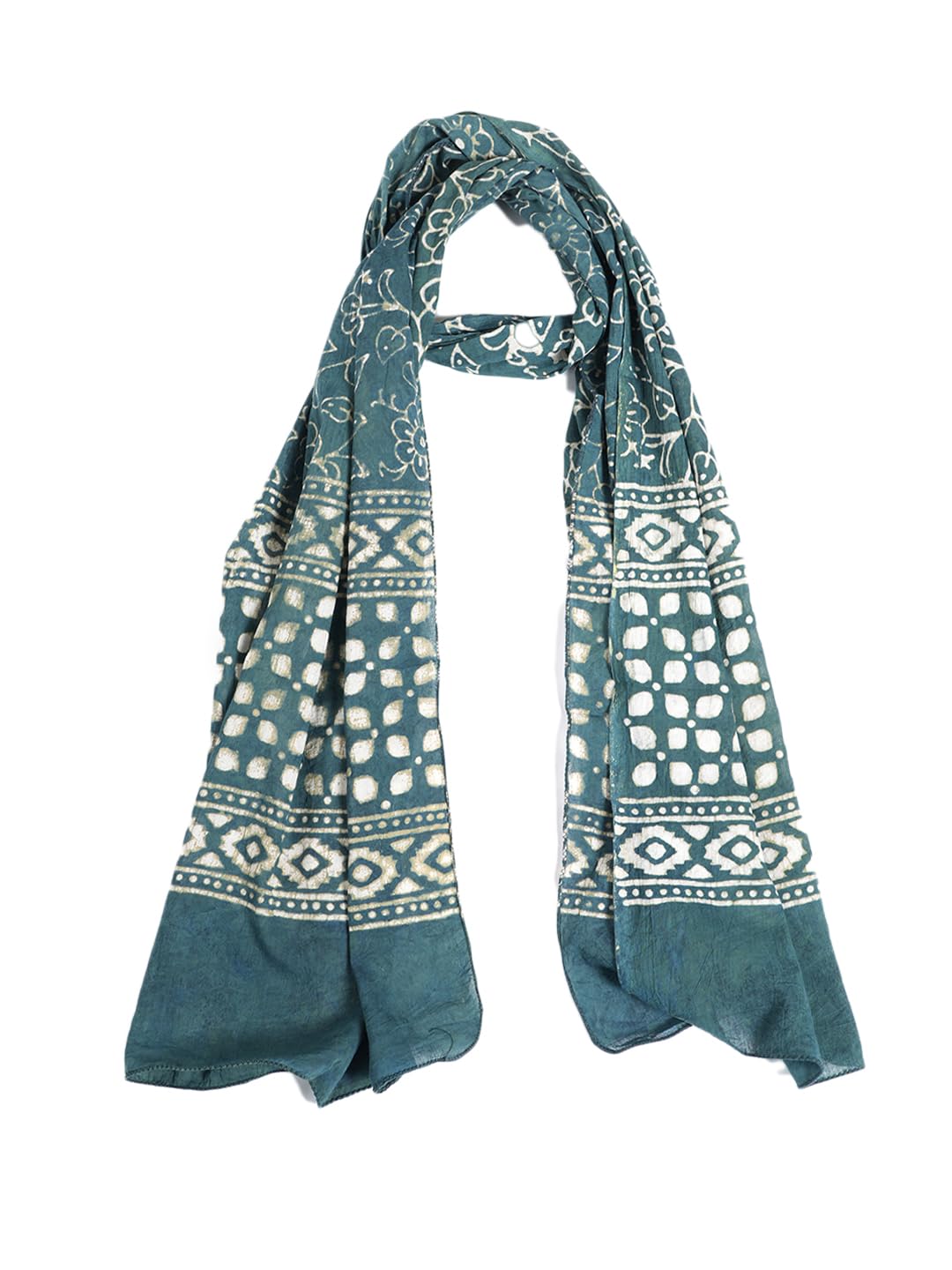 Gutthi Women's Cotton Stoles | Scarf Lightweight & Comfortable for All Seasons | Soft Floral Scarves, Size (100X180 CM) (Green)
