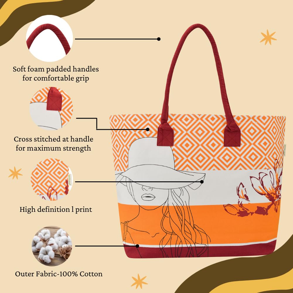 earthsave All Purpose Tote Bags – Traveler Girl | Printed Organic Multipurpose Cotton Bags | Cute Hand Bag for Girls | Best for College, Travel | Reusable Shopping Bag | Eco-Friendly Tote Bags