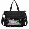 YUNICRON MAX Ita Tote Bag with Clear Window Pocket, Black Nylon