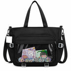 YUNICRON MAX Ita Tote Bag with Clear Window Pocket, Black Nylon