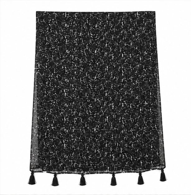 Women's Black Chiffon Scarf with Tassel Ends, Abstract Print