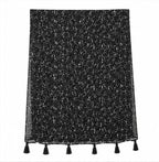 Women's Black Chiffon Scarf with Tassel Ends, Abstract Print