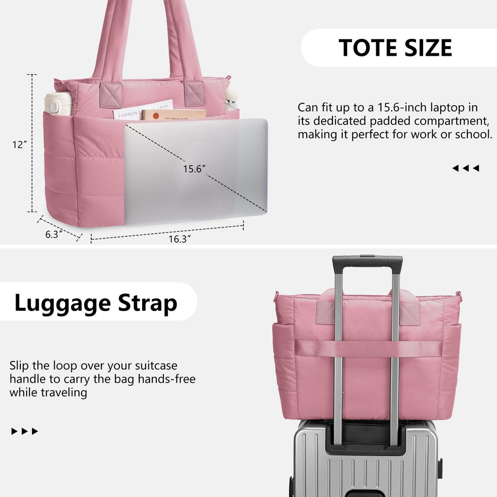 Puffer Tote Bag for Women Quilted Nurse Bag Lightweight Work Bag for Teacher Travel Handbag with Multiple Pockets