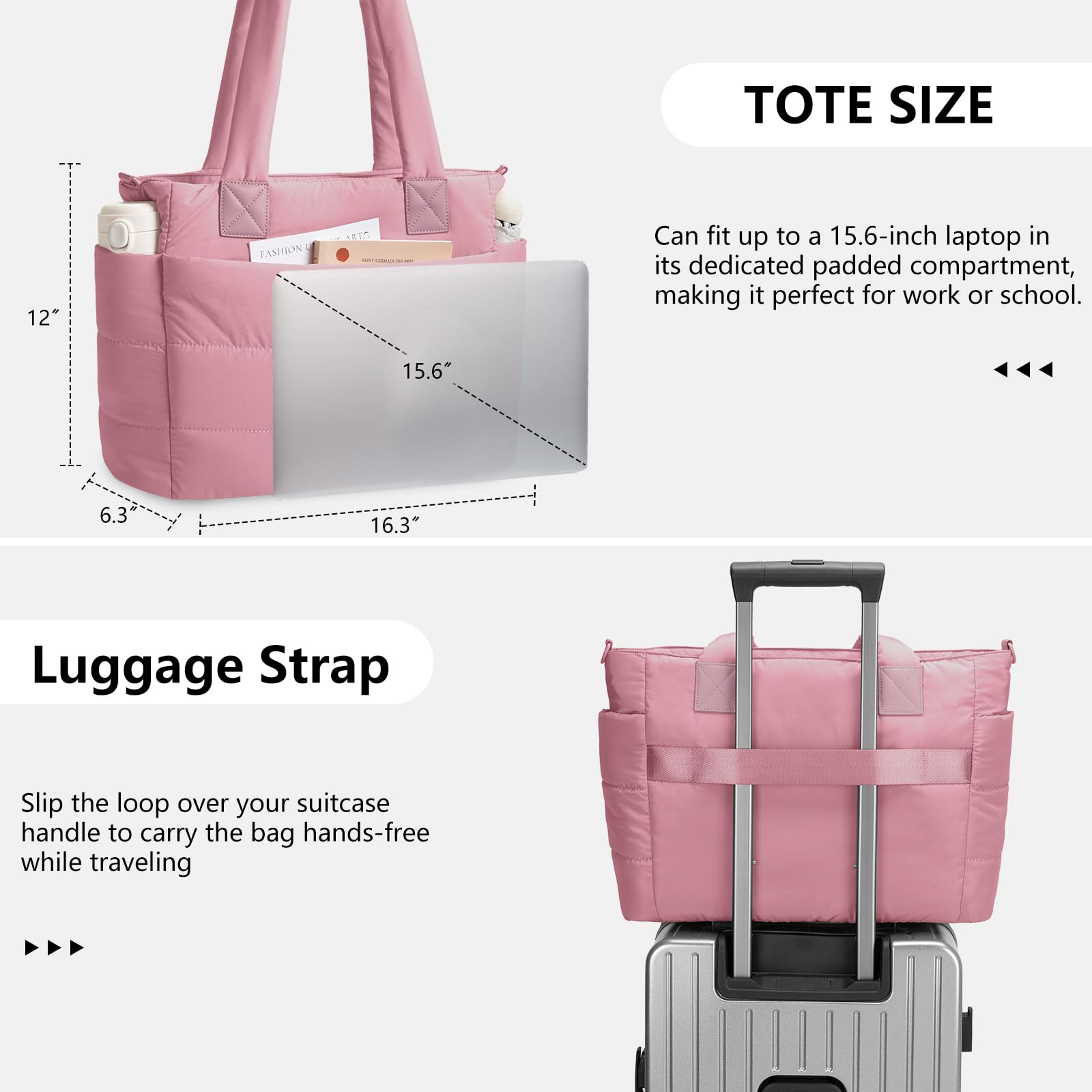Puffer Tote Bag for Women Quilted Nurse Bag Lightweight Work Bag for Teacher Travel Handbag with Multiple Pockets