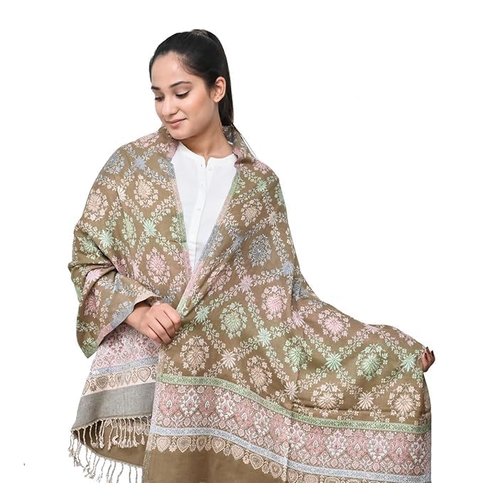 EKAN Printed Soft and Warm Stoles For Winter Season Use for Girls and Women for Gifting (Full Printed Stole Beige)