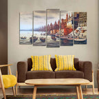 VIBECRAFTS Beautiful Ganga Ghat Canvas Wall Painting of Five Pieces For Home|Office|Living Room|Gift (PTVC5Pcs2_6635)