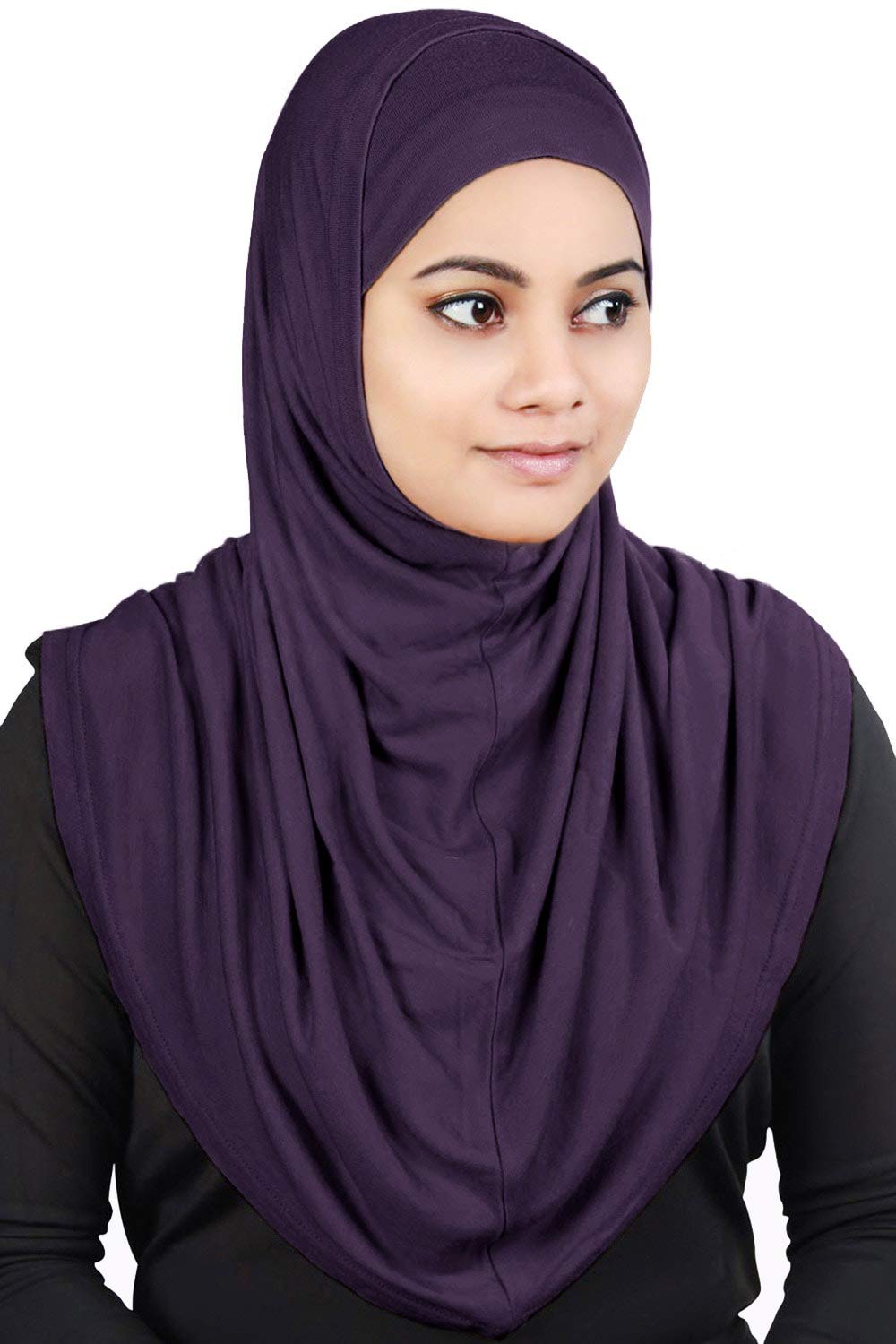 MyBatua Women's 2-Piece Al-Amira Hijab with Under Scarf/Cap/Bonnet in Soft Viscose Jersey, Ready to Wear HJ-129 (Purple)