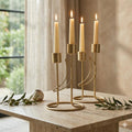 Modern Iron Double Candle Holder Set of 2 – Gold Metal Decorative Candle Stand for Home Decor, Table Centerpiece for Living Room Dining Table Bedroom (6.5 x 3.5 Inches) – Without Candles (Waning-Moon)