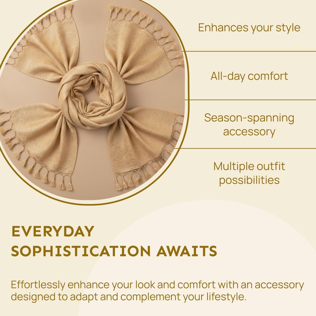 ZEN APPAREL Soft Viscose Fabric Jacquard Scarf, Stole, Shawl (Beige)