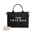AQVA Printed Cotton Canvas Tote Bag with Detachable Sling Strap for Women | Large Capacity | Stylish Multipurpose Handbag with Zipper | Shoulder Bag for Laptop, Office & Travel (Black)