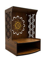 WIZZARTPRINTS Beautiful Wooden Pooja Stand for Home Mandir with LED Spot Light | Wall Mounted Temple for Home and Office | Compact Wooden Puja Mandir Desing 4