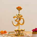 ATRANGI STUDIO Om Iron Tealight Holder | Handcrafted Festive Decor | Designer Tealight Candle Holder | Hold 3 tealight Candles | Perfect for Pooja Shelf, Side Table & Gifting | 13 Inch