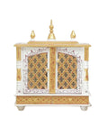 Jodhpur Handicrafts MDF Wood Home Temple Puja Mandir with Storage Wall-Mounted Wooden Mandir Traditional Wooden Pooja Temple (18 inch x 9 inch x 22 inch, White & Golden)
