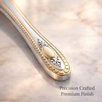 ANH MART Mirror Finish Silver Gold Plated Stainless Steel Flatware Set Copper Silverware Set Rose Gold Spoon Color Cutlery Set [Dinner Fork-Tea Spoon-Salad Spoon-Knife] Set of (Silver Gold, 8)