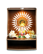 PIXELCRAFTS Folding Wooden wall Mounted Temple/mandir for Home and Office(Size – H 15.5X L 11.5 x W 10.5 inch) (Brown 4)
