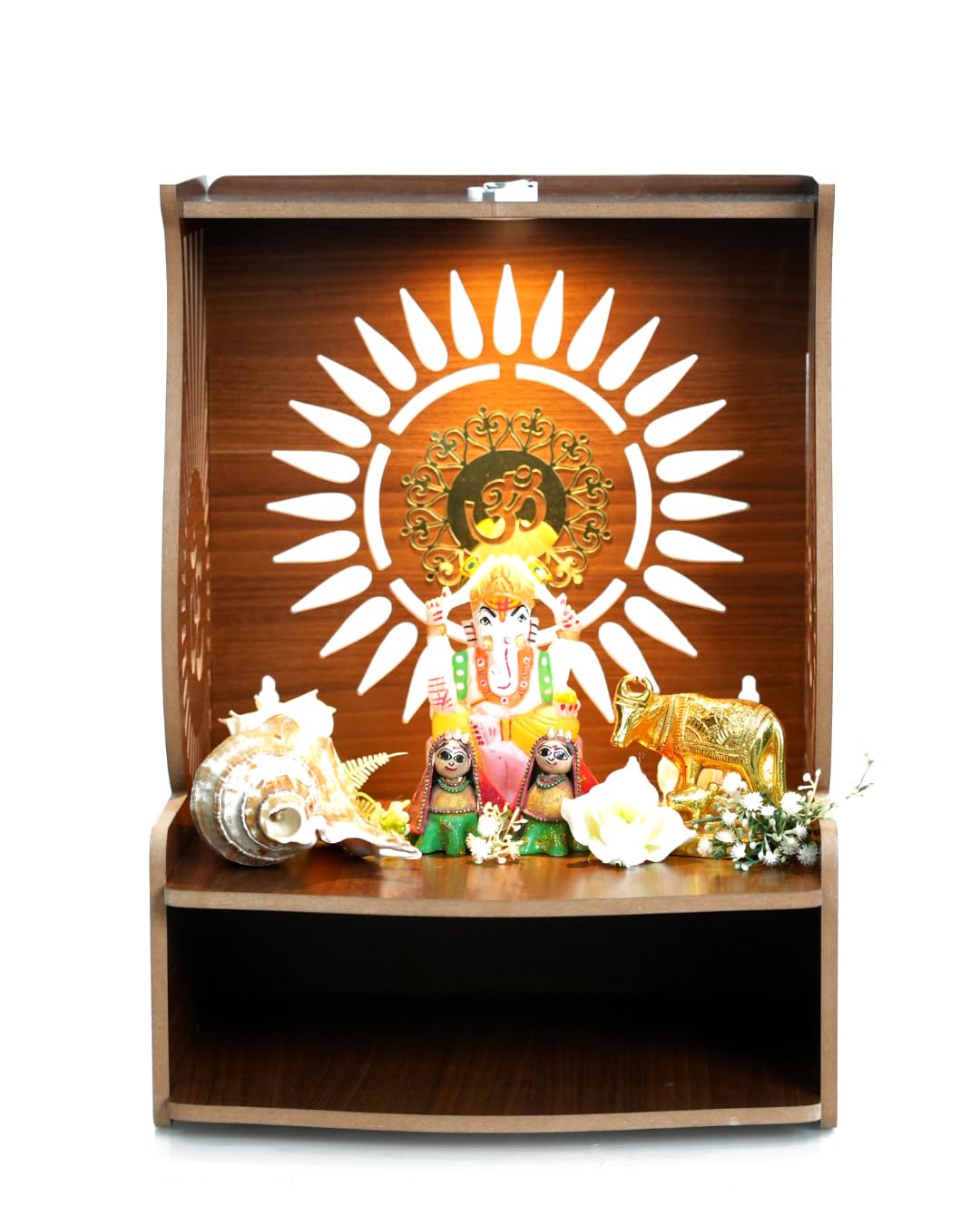PIXELCRAFTS Folding Wooden wall Mounted Temple/mandir for Home and Office(Size – H 15.5X L 11.5 x W 10.5 inch) (Brown 4)