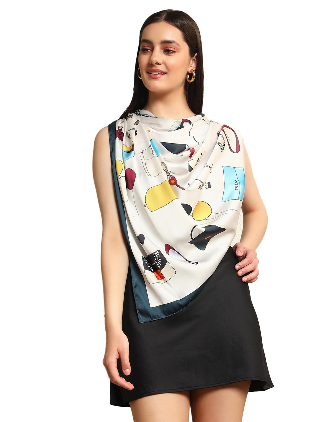 Ravaiyaa - Attitude is everything Women's Crepe Silk Digital Print Large Square Scarf Breathable Lightweight Neckerchief Printed Headscarf 40 x 40 Inch (White Inseparable)