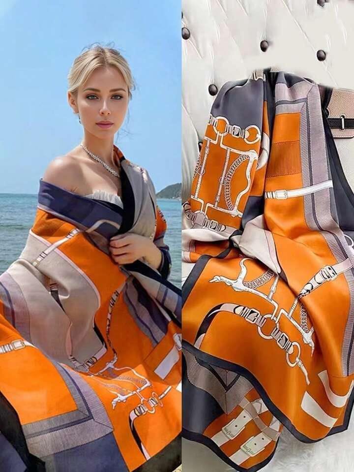 SWANKY Silk Stoles For Women Stylish Latest, Scarf for ladies & Girls, Head Neck Scarves, duppatta for girls (Orange & Blue)