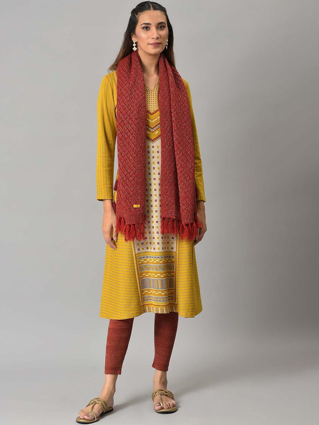 Red Acrylic Yarn-Dyed Women'S Shawl (Size: Free Size)-24NOA80038-603080