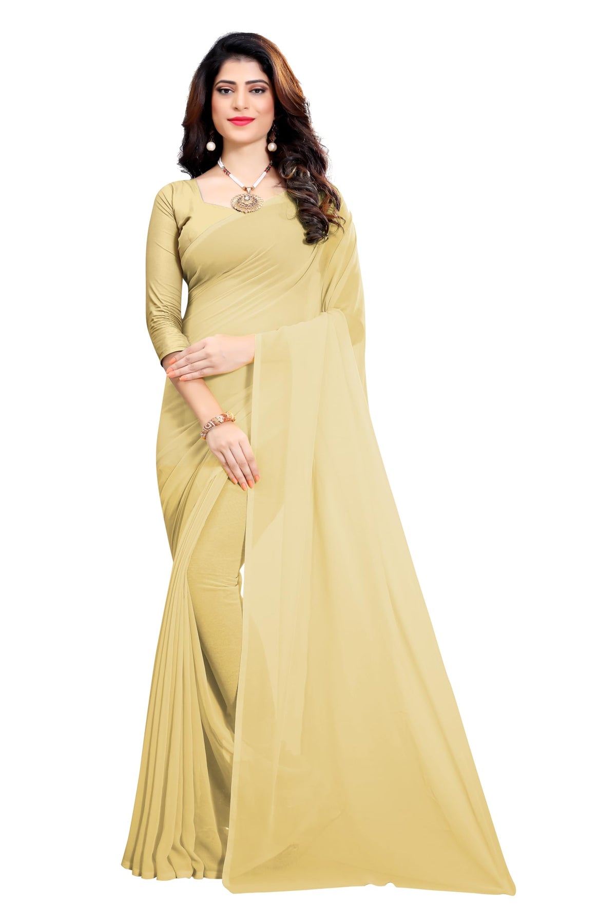RK FASHIONS Georgette Beige Saree for Womens Regular| Farewell| Wedding| Party