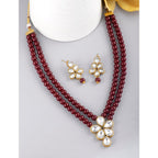 Peora Gold Plated Crystal Pearl Long Necklace Drop Earrings Set Women