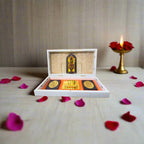 Enchanting Krystals Soulwise Newyear Gift for Home & Office | Ram Lalla Ram Mandir Gold Plated Charan Paduka Pocket Temple – Portable Temple for Daily Pooja, Divine Peace & Blessings.