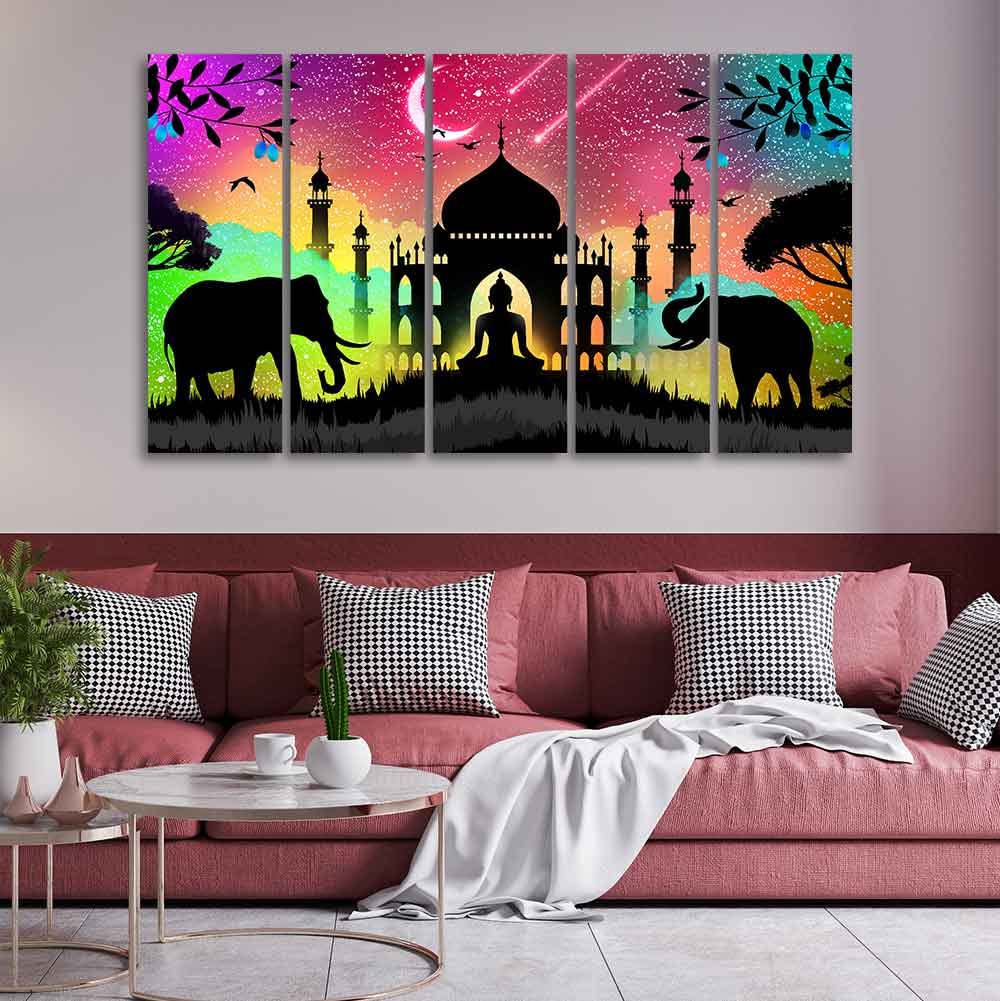 VIBECRAFTS Vector Illustration Art Canvas Wall Painting of Five Pieces For Home|Office|Living Room|Gift (PTVC5Pcs4_8700)
