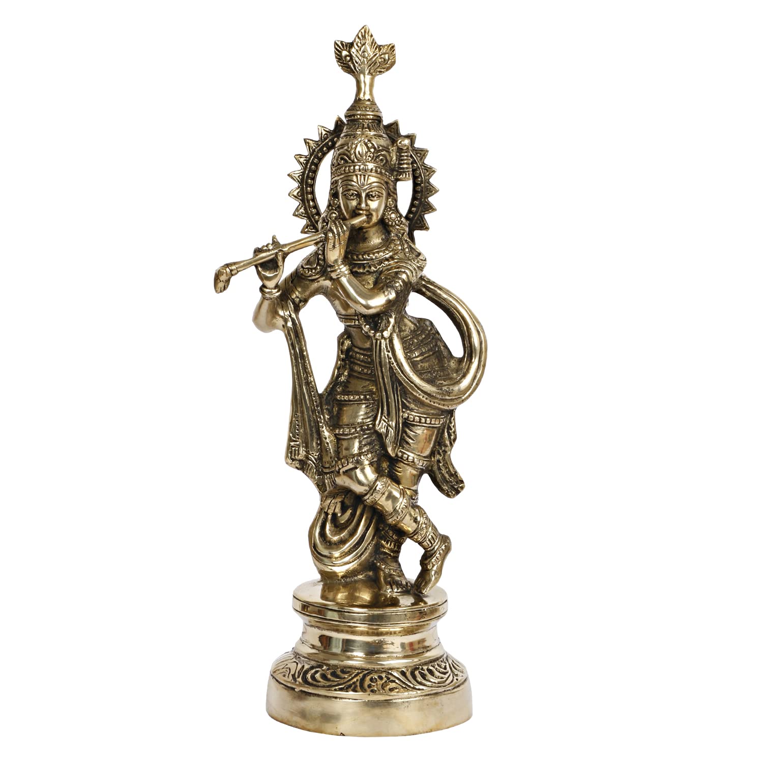 ARTVARKO Brass Flute Playing Krishna Statue God Religious Idol Krishan Figurine Home Decor(Gold Color 16 Inch)