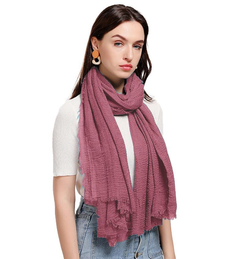 ICW Women's Uv Protection Premium Light Weight Wrinkle Ironless Crinkle Cotton Hemp Summer Scarf Stoles Shawl Head Scarves For Girls (Colour 13), Light Purple