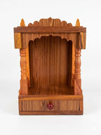 Handcrafted Wooden Mandir for Home & Office – Traditional Teak Finish Pooja Temple with Storage Drawer – Wall Mountable or Tabletop Devotional Shrine – Size: 45H x 32W x 22D cm.