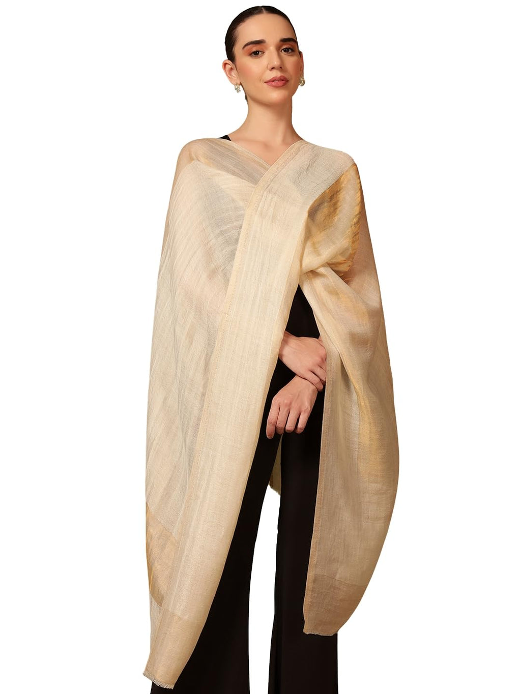 Pashmoda Women Midnight Bronze Reversible Zari Moonlight Fine Wool Stole (Size : 28x80in, 71X203cm) ZSST04