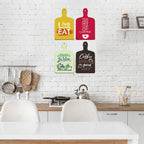 Artvibes Live Love Eat Printed Wooden Wall Hanging for Kitchen | Cafe | Restaurant | Dining Room | Quotes Decor Item | Wall Poster | Food Quotes Decoration | Gift Items | Gifts (WH_5605N), Set of 4