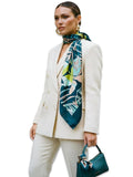 leeza store Women's Silk Scarf For Women – Deep Teal Blue Tropical Abstract Digital Print, 40 X 40 Stylish Stole, Head & Neck Wrap