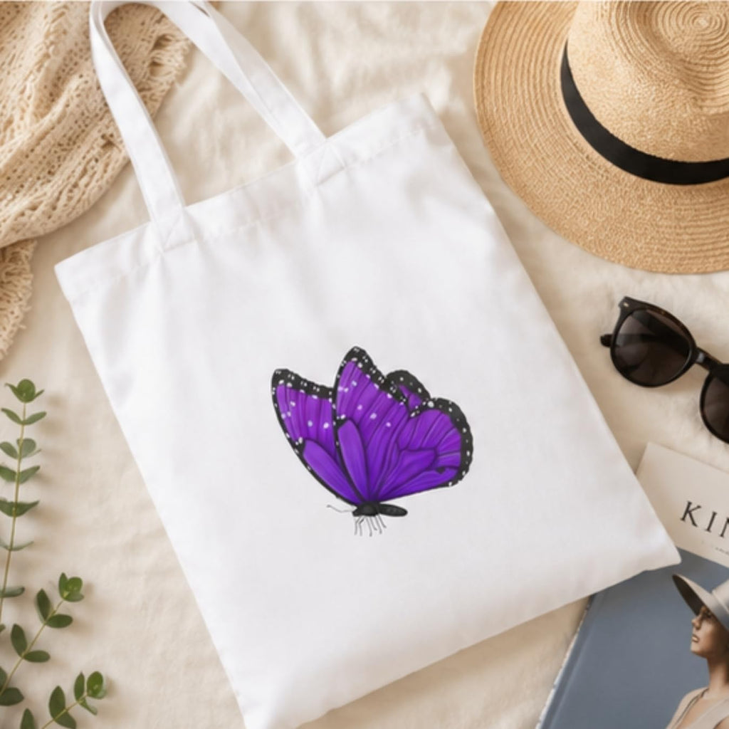 Adorvue Reusable Butterfly Minimalist Premium Tote Bag Stylish Eco-Friendly Cotton Handbags, Canvas Bags for College, Shopping, Office, Travel, Grocery Runs, Beach Day and Casual Outing Pack of 1