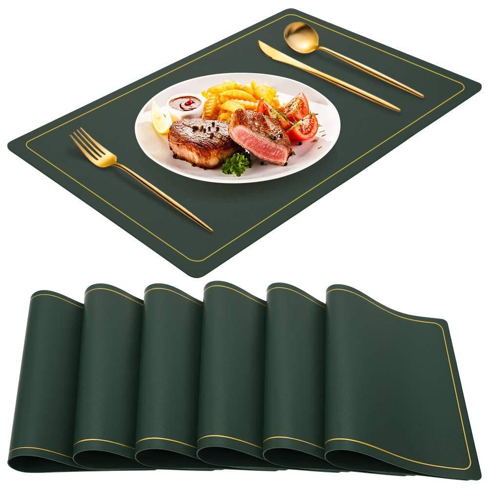 Maharsh Pu Leather Dining Table Mat Waterproof Heat Insulation Placements (Green, 6) Kafalo