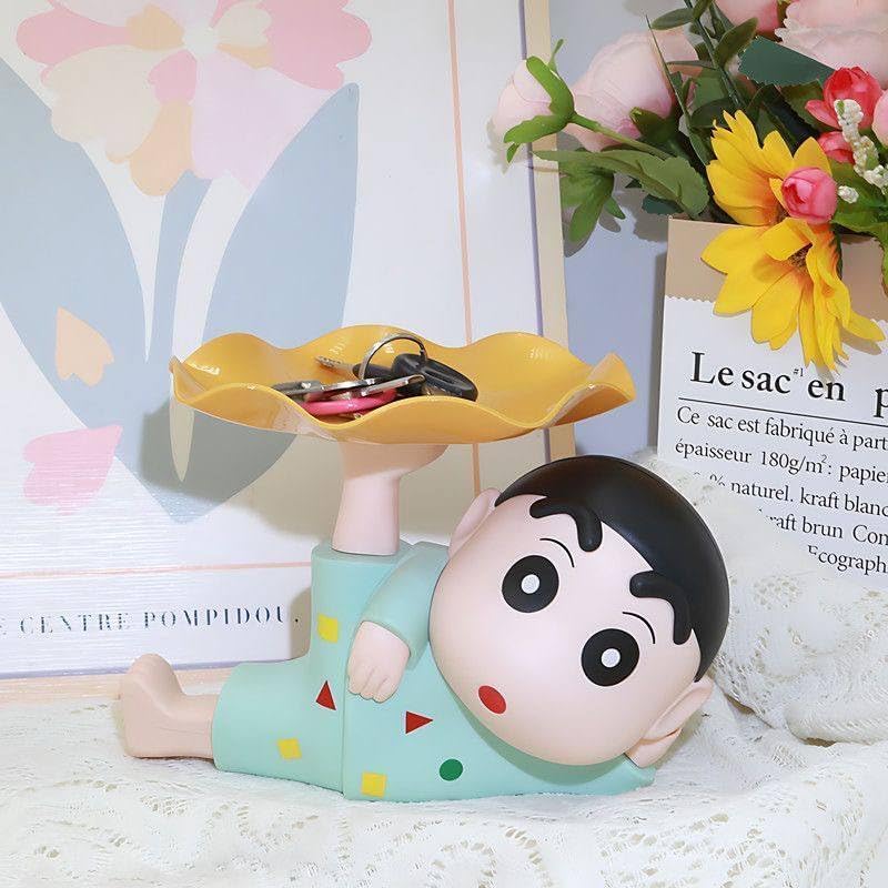 Brijvila Shinchan Key Holder & Piggy Bank Tray – Resin Decorative Organizer Bowl for Keys, Coins, Jewelry & Snacks, Cute Home Entryway Table Décor Gift