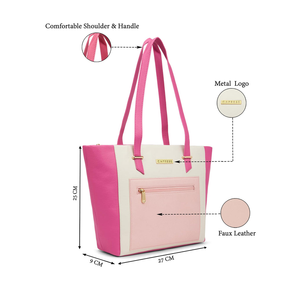 Caprese Jelly Medium Tote Bag for Women with Comfortable Straps | Stylish Shoulder and Handheld Bag | Fits Upto 16 Inch Laptop | Multi-Compartment Design for Work, Travel, Shopping (Fuchsia Pink)