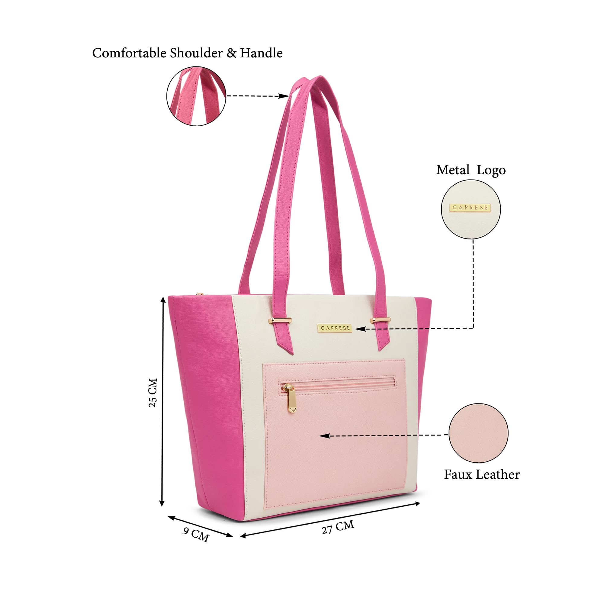 Caprese Jelly Medium Tote Bag for Women with Comfortable Straps | Stylish Shoulder and Handheld Bag | Fits Upto 16 Inch Laptop | Multi-Compartment Design for Work, Travel, Shopping (Fuchsia Pink)