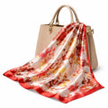 AMN Trendzz Satin Silk Scarf for Women, Stylish Satin Scarf 65×65 cm Square, Scarf for Women Elegant Head and Neck Accessory for Fashion, Travel and Gifting. (Red & Brown Floral – Warm Tones)