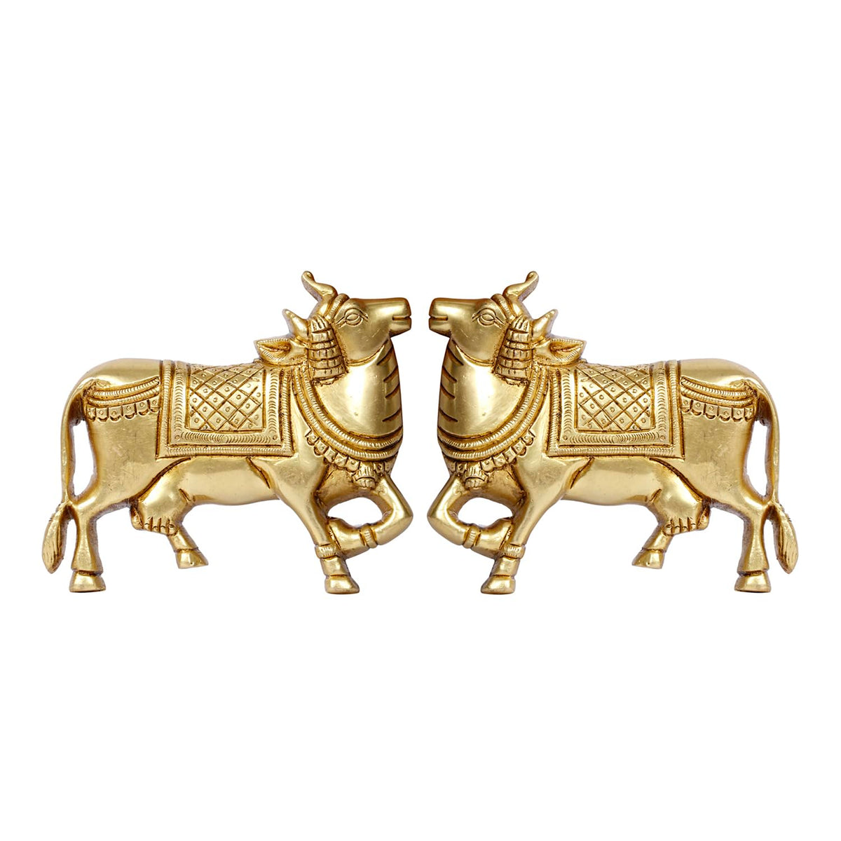 SVARUP Brass Cow Wall Hanging Vastu Gau MATA Idol, Kamdhenu Cow Pair Nandi (Gold Color 5x4 Inch)