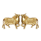 ARTVARKO Brass Kamdhenu Cow Pair Wall Hanging Vastu Gau MATA Idol, Vastu Nandi Pooja Figurine Sculpture Gold Color 5 Inches