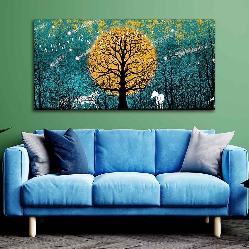VIBECRAFTS Canvas Paintings for Living Room Drawing Room White Horses IN Forest Canvas Wall Painting Fitted With Wooden Frame For Home | Office | Living Room | Gifts (PTVCH_2517)