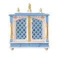 Jodhpur Handicrafts MDF Wood Home Temple Puja Mandir Home Temple Pooja Mandir with Door Pooja Room Stand (18 inch x 9 inch x 22 inch, White & Blue)