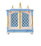 Jodhpur Handicrafts MDF Wood Home Temple Puja Mandir Home Temple Pooja Mandir with Door Pooja Room Stand (18 inch x 9 inch x 22 inch, White & Blue)